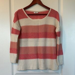 Bossini Women's Pink and Cream Striped Sweater